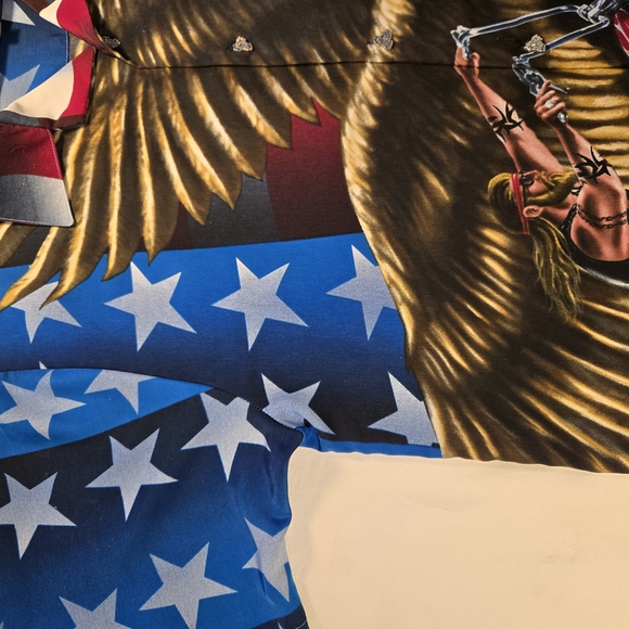 VINTAGE DRAGONFLY MEN'S Chopper Biker Patriotic SHIRT-L Twin Engine Buttons - Picture 10 of 14